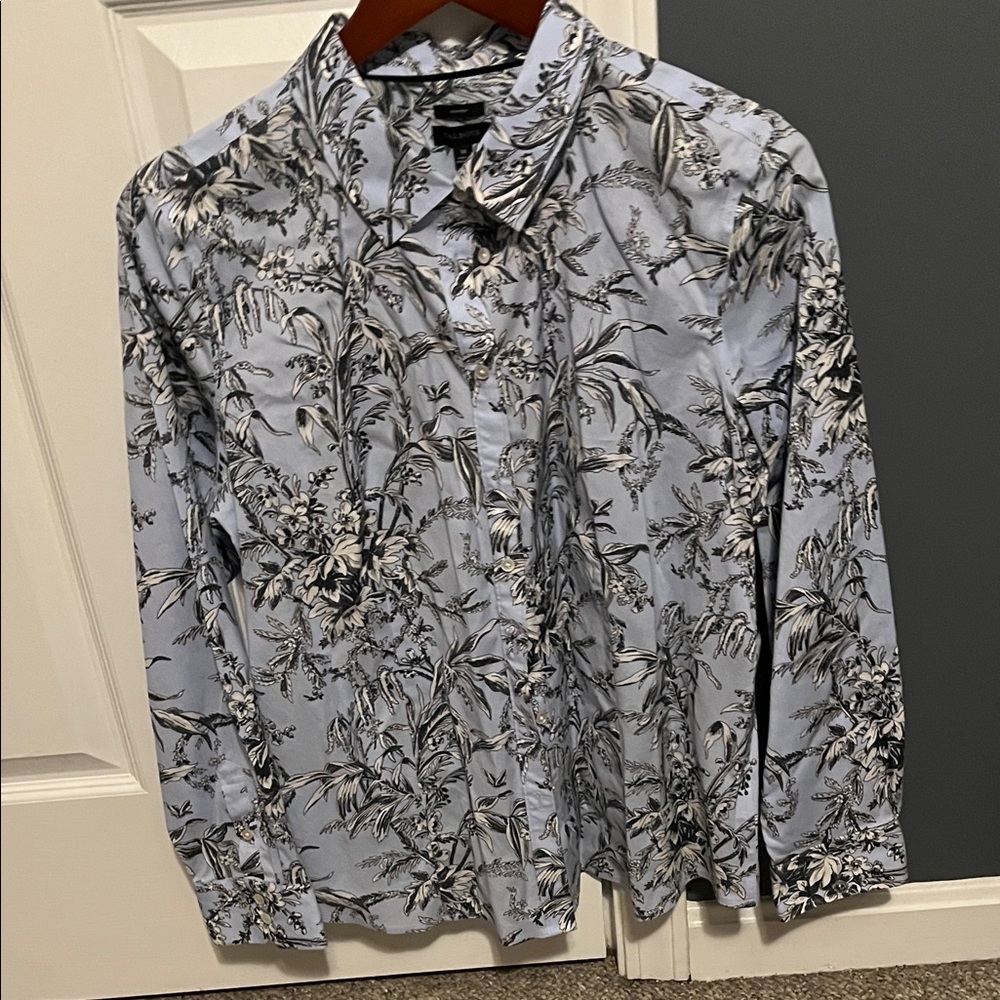 Talbots cotton blouse in blue, black and white size 14